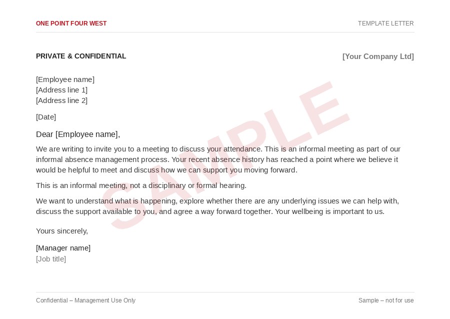 Sample page from the Absence Management Pack: template letter excerpt