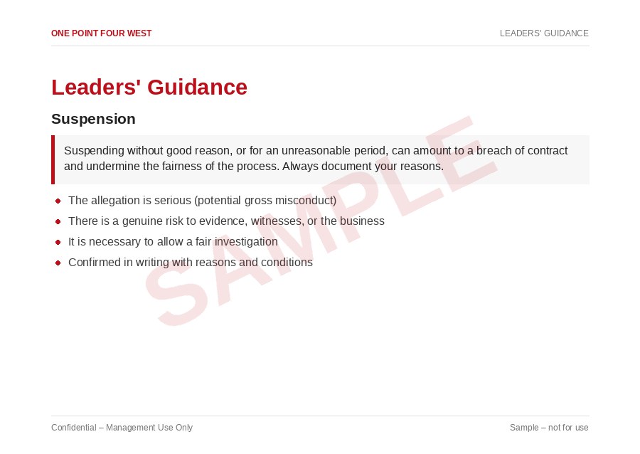 Sample page from the Disciplinary Process Pack: leaders' guidance, suspension