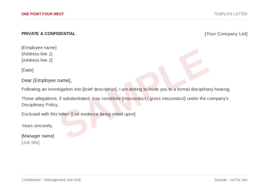 Sample page from the Disciplinary Process Pack: template letter excerpt