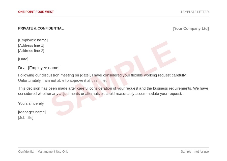 Sample page from the Flexible Working Pack: template letter excerpt